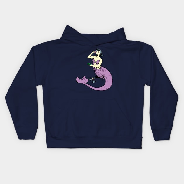 Mermaid putting on make-up Kids Hoodie by Victor Maristane